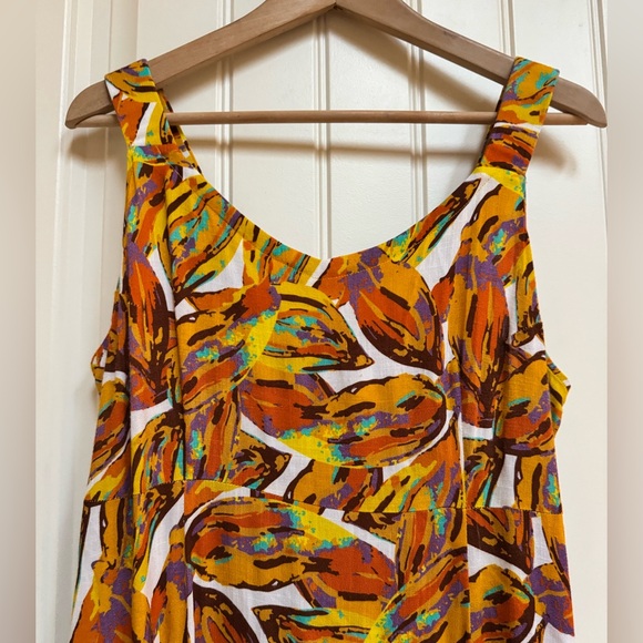 Blue Sky Yellow Tropical Linen Banboo Blend Sun Dress with Pockets. Size M - Picture 2 of 6